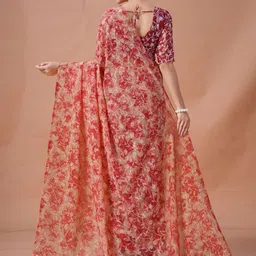 Garden Vareli Floral Printed Brasso Saree With Unstitched Blouse image 5