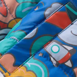Babyhug Woven Full Sleeves Padded Hooded Jacket With Space Theme Design - Blue image 4