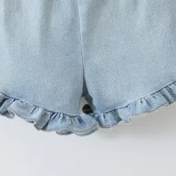 Mark & Mia Denim Shorts With Frill Detailing & Bow Applique - Light Blue image 4