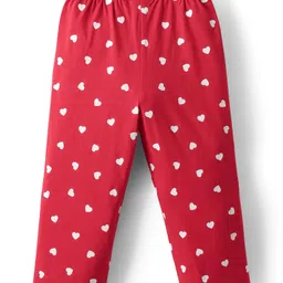 Babyhug Cotton Knit Full Sleeves Night Suit with Heart Print - Red image 5