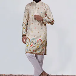 KURTA WALLAH Men Geometric Printed Thread Work Floral Kurta-picture-16