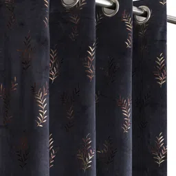 Kiara Creations Black & Gold Toned 2 Pcs Printed Room Darkening Velvet Long Door Curtains image 2
