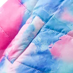 Babyhug Woven Full Sleeves Hooded Padded Jacket With Tie & Dye Print - Pink & Blue image 5