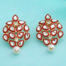 Estele Red & Gold Floral Drop Earrings-picture-37
