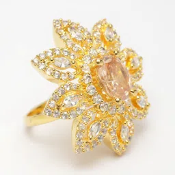 Bhana Fashion Gold-Plated American Diamond Stone Studded Handcrafted Circular Finger Ring image 2