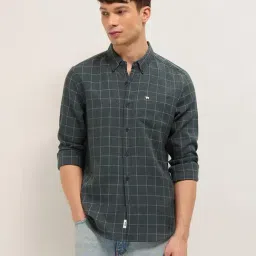 The Bear House Green Polyester Checked Regular Fit Shirt-image-3
