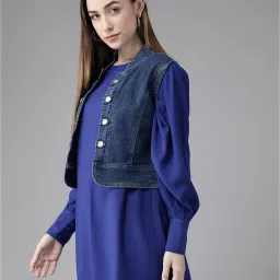 KASSUALLY Blue Cotton Crop Shrug image 3