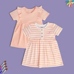 MINIKLUB Peach & White New Born And Baby Girls Short Sleeve Dress-picture-10