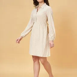 YU by Pantaloons Beige Self Pattern A-Line Dress image 3