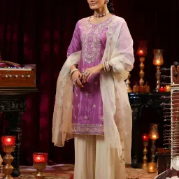 Scakhi Purple Organza Regular Fit Sharara Set image 3