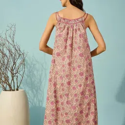 The Kaftan Company Pink Printed Night Gown image 3