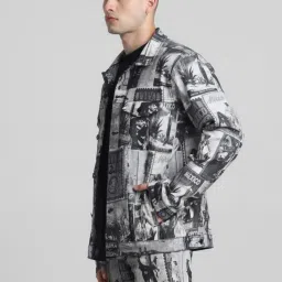 Jack & Jones Black Denim Cotton Regular Fit Printed Jackets image 3