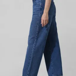 Only Dark Blue Cotton Straight Fit High Rise Jeans image 3