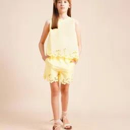 VERO MODA GIRL Pale Banana Self Design Regular Fit Shorts image 3