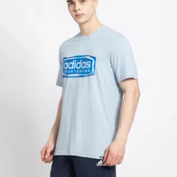 adidas Blue Regular Fit Logo Print Cotton Sports T-Shirt image 3