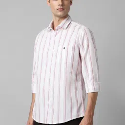 Louis Philippe White Cotton Slim Fit Striped Shirt image 3