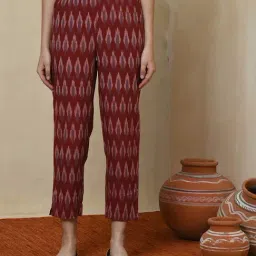 Fabindia Maroon & Grey Cotton Printed Pants-image-68