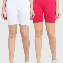 Gracit White & Pink Cotton Sports Shorts - Pack Of 2-image-46