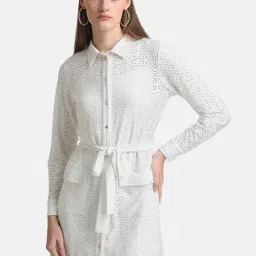Kazo White Cut Work Shirt Dress-image-86