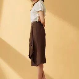 B77 Brown Tito - Formal Skirt With A Beautiful Overlay Panel Detail image 3