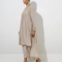 Vark by Westside Taupe FloralA-Line Kurta, Pants and Dupatta Set image 3