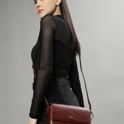 Dkny Red Leather Textured Sling Handbag-picture-10