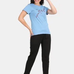 Kryptic Blue & Black Cotton Graphic Print T-Shirt With Pyjamas image 3