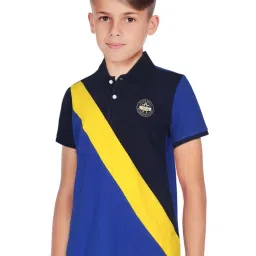 Allen Solly Junior Blue & Yellow Cotton Color Block Polo T-Shirt image 3