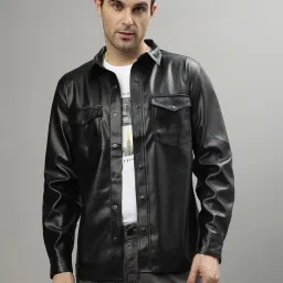Iconic Men Solid Regular Fit Leather Jacket image 3