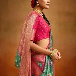 Elora Leaf Green Silk Woven Saree With Unstitched Blouse image 3