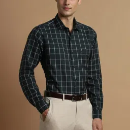 Allen Solly Green Cotton Slim Fit Checks Shirts image 3