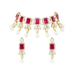 Peora Rani Pink Gold-Plated Kundan Choker Earrings Set image 3