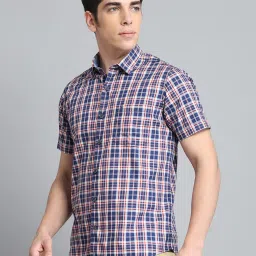 Monte Carlo Navy Blue Cotton Regular Fit Checks Shirt image 3