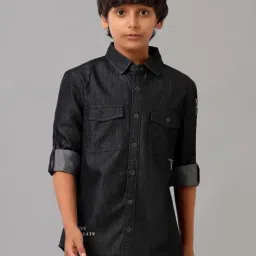 Under Fourteen Only Kids Black Cotton Printed Full Sleeves Shirt-image-78