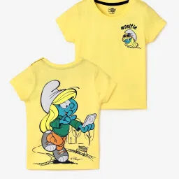 The Souled Store Baby Girls Yellow The Smurfs Brave Smurfette Cotton Oversized T-Shirt image 3
