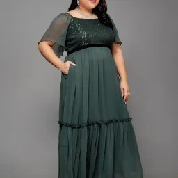 Miss Chase A+ Green Embellished Maxi Dress image 3