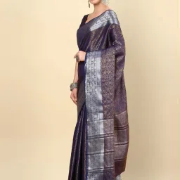 Soch Womens Navy Blue Ethnic Motifs Woven Design Jacquard Weave Art Silk Saree image 3