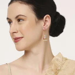 OOMPH Meenakari Small Cone Shaped with Lotus Design Jhumki Earrings - Set of 5 image 3