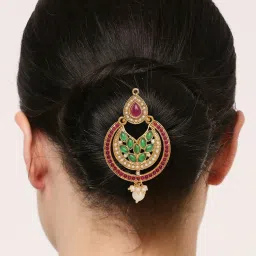 OOMPH Combo of 3 Gold Tone Kundan Hair Bun Pin Juda Pin Ethnic Chandbali Style image 3