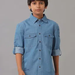 Under Fourteen Only Kids Blue Cotton Printed Full Sleeves Shirt-image-10