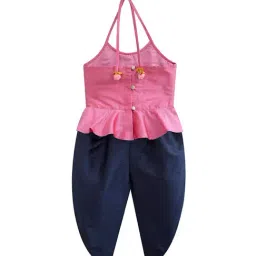 A.T.U.N. Fuchsia & Navy Embroidered Peplum Top with Dhoti image 2