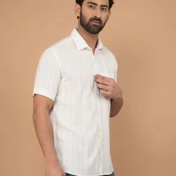 Crimsoune Club White Cotton Blend Slim Stripes Shirt image 3