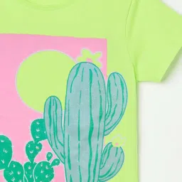 Fame Forever by Lifestyle Kids Lime Green & Pink Cotton Printed T-Shirt image 3