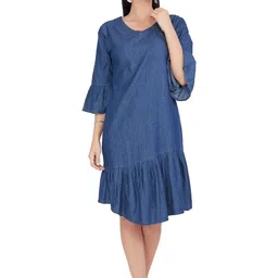 CEFALU Bell Sleeve Denim Drop-Waist Midi Dress-image-64