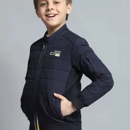 Monte Carlo Boys Printed Navy Blue Mock Neck Full Sleeve Jacket image 3