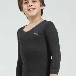 Cloak & Decker by Monte Carlo Charcoal Boys Solid Round Neck Thermal Vest image 3