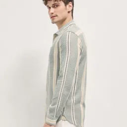 The Bear House Multi Cotton Blend Slim Fit Stripes Casual Shirt image 3