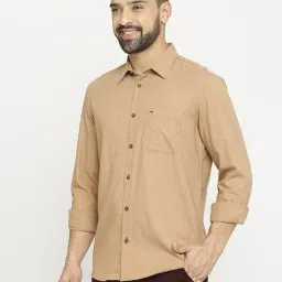 Basics Khaki Cotton Slim Fit Texture Shirt image 3