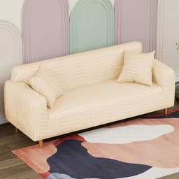 Lukzer Yellow Printed Polyester 1 Piece Sofa Cover With Arms image 1