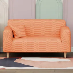 Lukzer Orange Printed Polyester 1 Piece Sofa Cover With Arms image 3